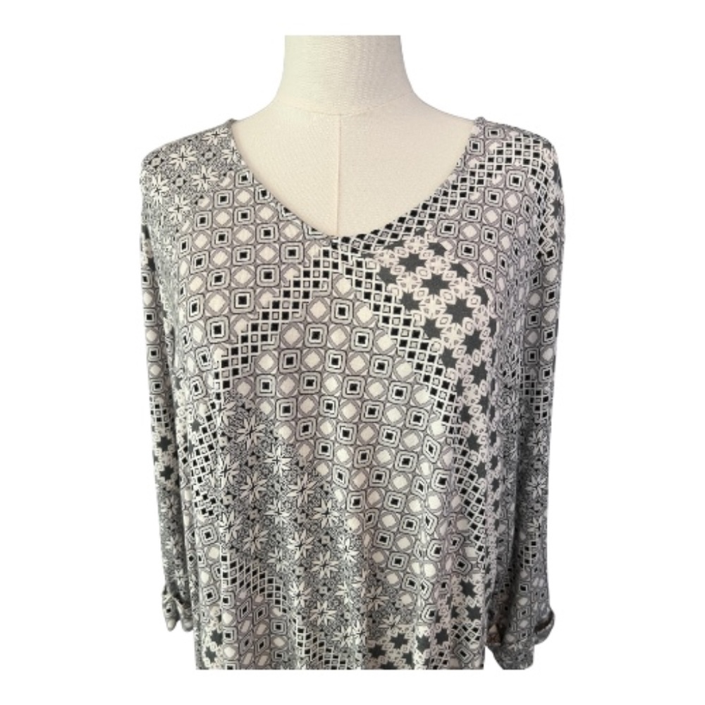 🆕 👚 NWOT CROFT & BARROW Women’s Geometric Floral 3/4 Sleeve Blouse | Size 1X - Picture 2 of 9